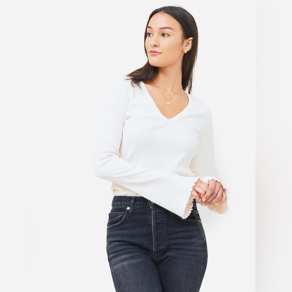 Citizens of Humanity Anni Ribbed V-Neck Flared Sleeve Long Sleeve Top Sz M